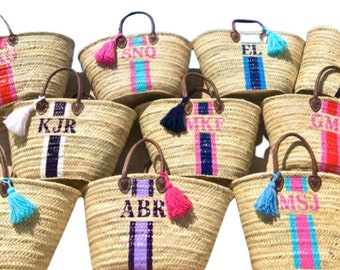 Wholesale 10 x Straw Beach Bags, Monogram Personalized BRIDESMAIDS Totes, Destination Wedding Gifts Monogram Initials