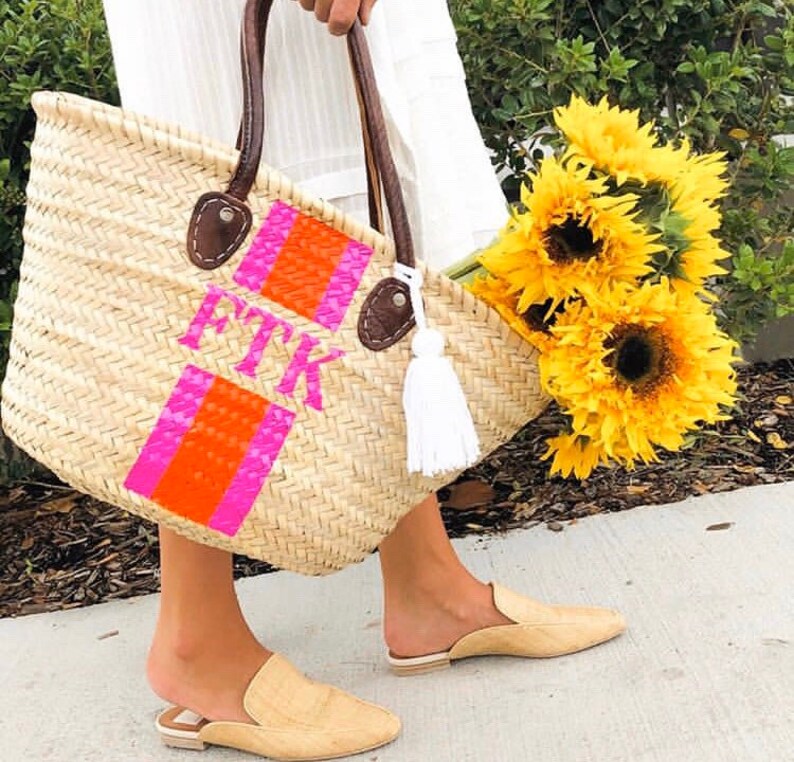 Large Straw Bag Personalized Straw Beach Bag Moroccan Market Etsy