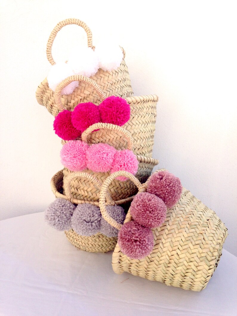 Boho Pom Pom Straw Basket Wedding Favour Gifts Mini Kids Etsy