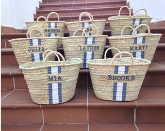 10 x Personalized Straw Baskets , Monogram Shopping Beach Bags , Luxury Personalised Totes, Bridemaids Honey Moon Bacholorette Party Gifts