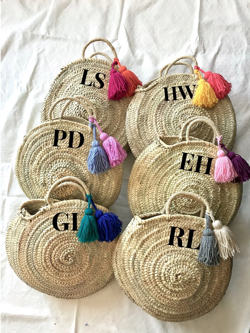 Wholesale 10 x Round Straw Baskets // Monogram Bridesmaids Etsy