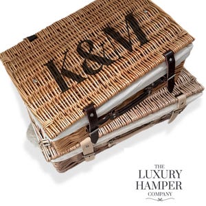 Natural Wicker Personalised Gift Hamper, Custom Pinic Basket, New Home Gift, Wedding Hamper, Couples Gift