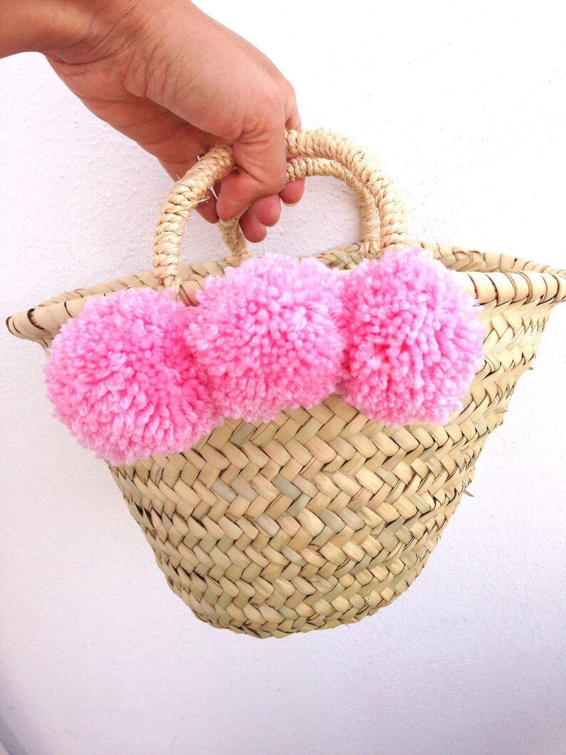 Boho Pom Pom Straw Basket Wedding Favour Gifts Mini Kids Etsy