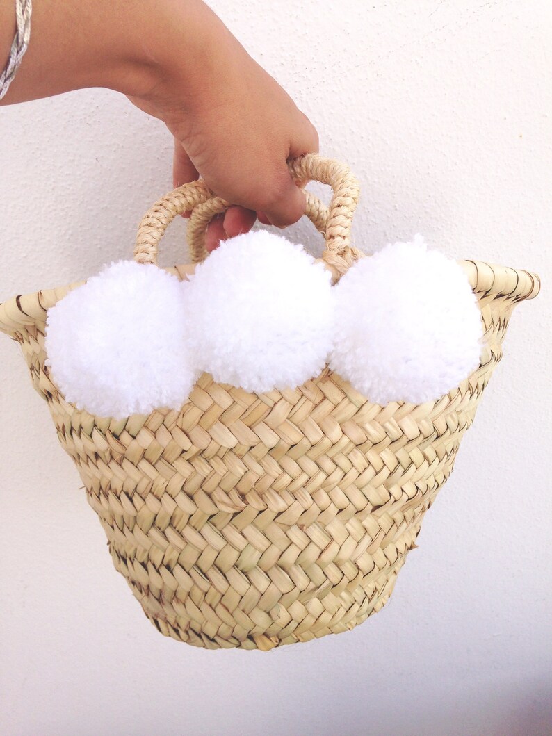 Pom Pom Straw Baskets Boho Home Decor Wedding Favour Gifts Etsy