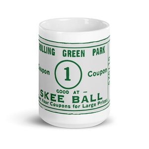 Vintage Style Rolling Green Amusement Park Skee Ball Ticket Coffee Mug
