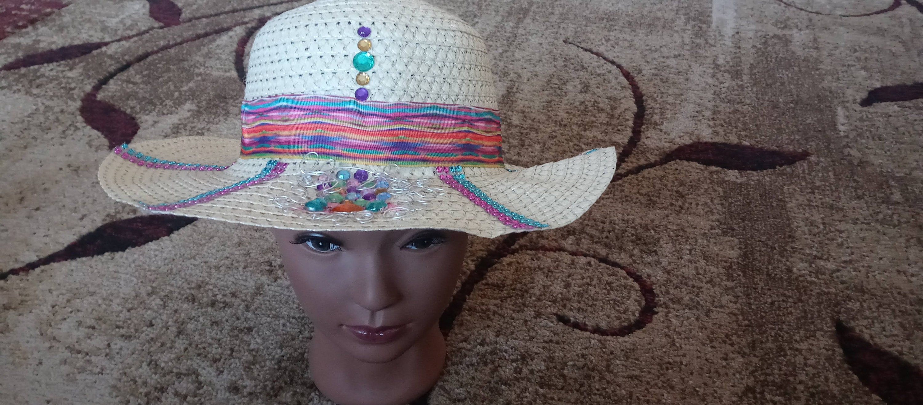 Summer Straw Hat Rhinestones and Colorful Ribbon - Etsy