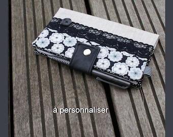 porte chéquier "belle en dentelle" en lin enduit, cadeau saint valentin, cadeau pour femme, à personnaliser