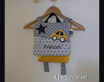 sac à dos personnalisable, sac à dos crèche, sac à dos école maternelle, sac pou garçon "ma petite voiture" à personnaliser