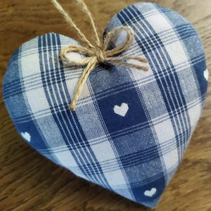 Hanging fabric heart - Handmade blue heart, natural countryside decor, home decoration, gift idea