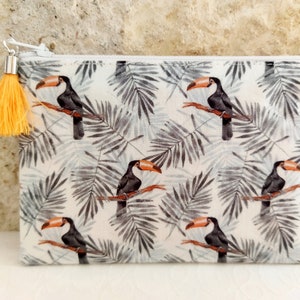 Petite pochette Toucans oiseaux exotiques en tissu fermeture éclair zip - Porte monnaie Porte cartes mini pochette... Idée cadeau