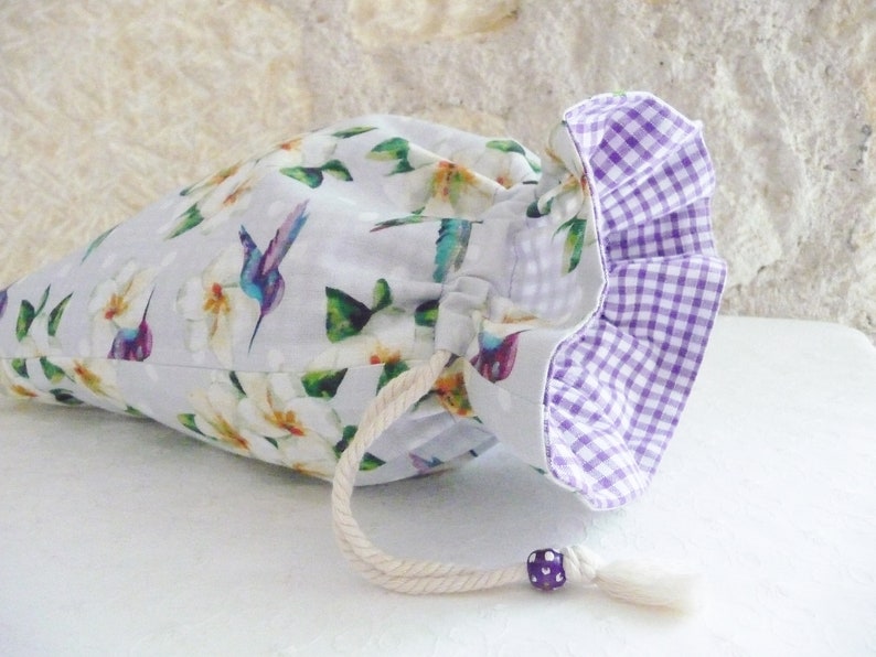 DrawString storage bag hummingbirds exotic doubled cotton purple gingham reversible bikini baby storage House lingerie bag travel vacation