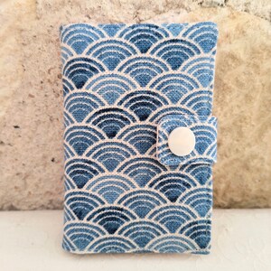 Porte-cartes en tissu Vagues bleues Seigaiha style surf bord de mer- porte-cartes en tissu mini portefeuille porte-monnaie - Idée cadeau