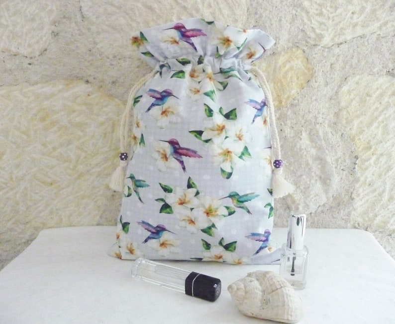 DrawString storage bag hummingbirds exotic doubled cotton purple gingham reversible bikini baby storage House lingerie bag travel vacation