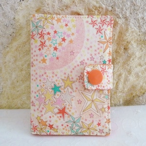 Porta-cartões em Liberty Adelajda coral rosa estrelas - porta-cartões de tecido mini porta-moedas - Ideia para presente