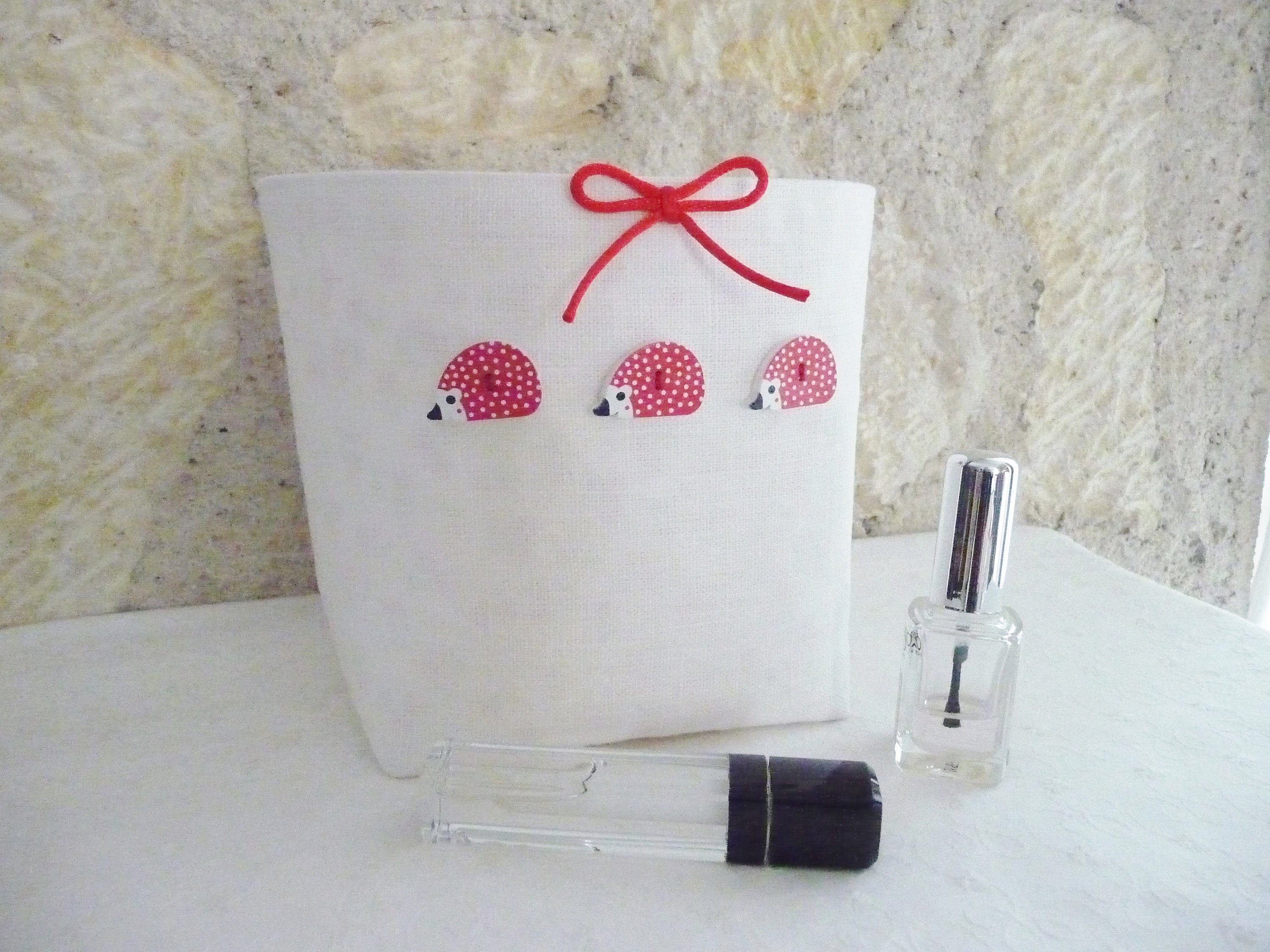 Panier Herissons Et Cerises En Tissu Lin Blanc Double Coton Etsy
