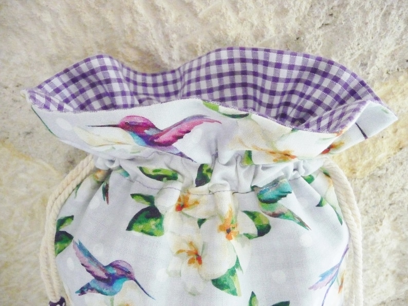 DrawString storage bag hummingbirds exotic doubled cotton purple gingham reversible bikini baby storage House lingerie bag travel vacation