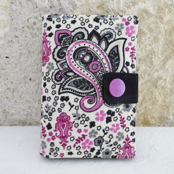 Porte-cartes "Cashmir" - porte-cartes en tissu porte-cartes femme coton violet et noir, portefeuille porte-monnaie - Idée cadeau
