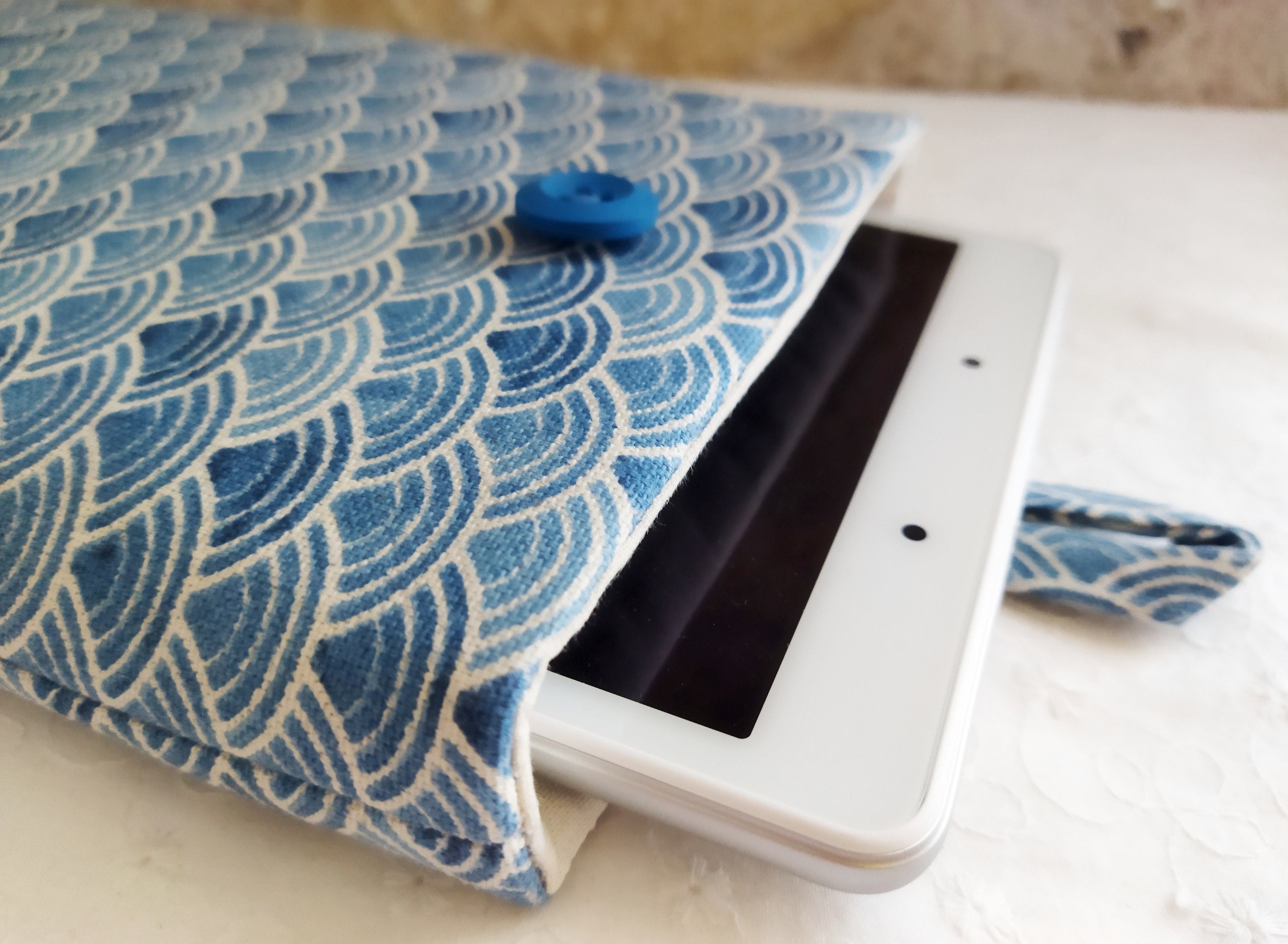 Book Case Tablet IPad Mini fleece 'Blue Waves' 'Seigaiha' Pouch Case Protection Book Tablet E-reader Gift Idea
