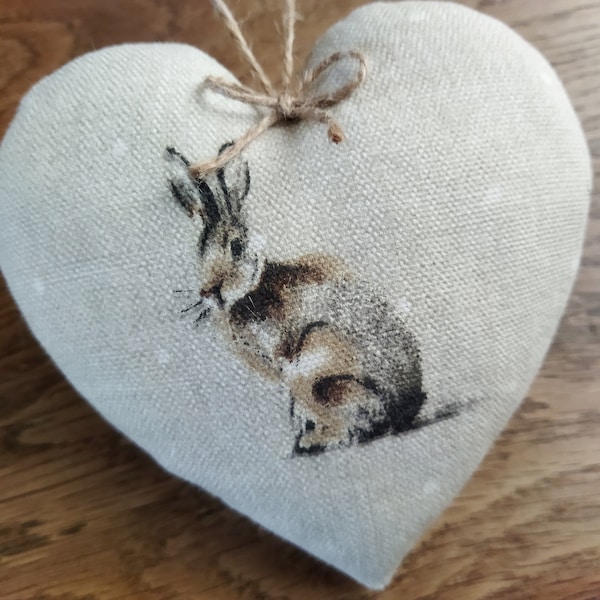 Coeur en tissu à suspendre Lièvre Lapin - Coeur déco nature campagne animaux Décoration maison Idée cadeau