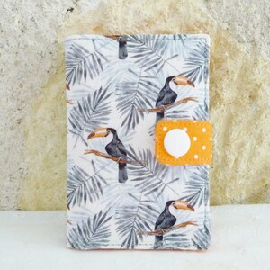 Porte-cartes en tissu Toucans - porte cartes oiseaux exotiques tropical jungle surf, portefeuille porte-monnaie cardholder - Idée cadeau