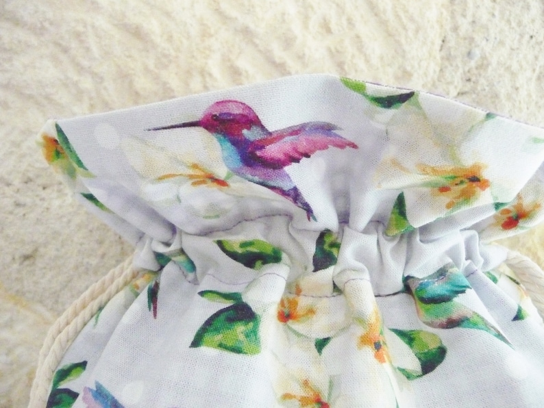 DrawString storage bag hummingbirds exotic doubled cotton purple gingham reversible bikini baby storage House lingerie bag travel vacation