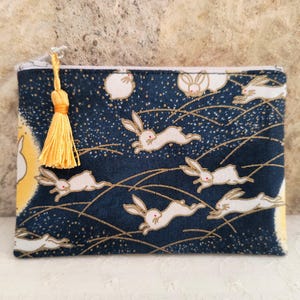 Petite pochette Lapins en tissu japonais fermeture éclair zip - Porte-monnaie Porte-cartes mini-pochette à bijoux, écouteurs... Idée cadeau