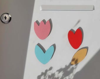 Wooden Magnets - Colorful Fridge Magnets - Minimalist Kitchen Decoration - Set of Floral Shaped Wooden Magnets