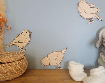 Wooden bird wall decoration for a child's room. Baby wall decor, trio of sparrows, baby shower gift, wooden wall art