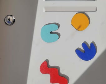 Wooden Magnets - Colorful Fridge Magnets - Minimalist Kitchen Decor - Set of Graphic Shaped Wooden Magnets