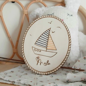 Plaque de porte prénom, panneau personnalisable, chambre d'enfant, cadeau naissance bébé, décoration bateau, mer, voilier, marine, océan