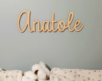 Wooden first name, wall decoration for baby / child's room, customizable sign, baby birth gift, handwritten first name in wood