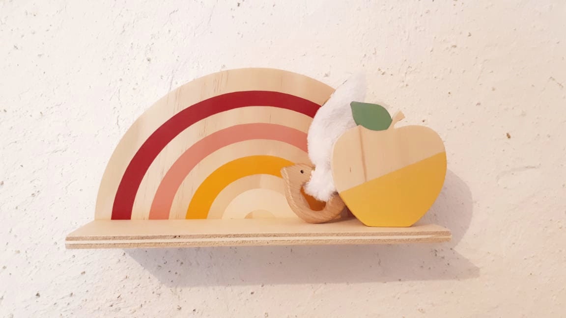 Déco Murale Chambre Bébé, Petite Étagère Arc en Ciel, Bois, Déco Enfant