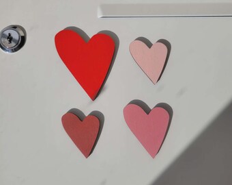 Wooden Heart-Shaped Magnets - Fridge Magnets - Minimalist Kitchen Decor - Set of Colorful Wooden Magnets