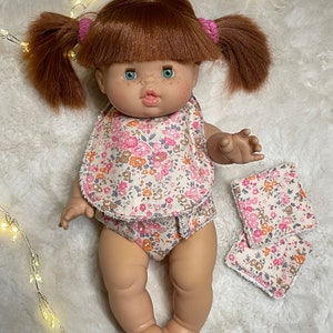 Doll diaper, bib, wipes