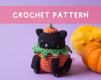 Lemon Yarn Creations | CROCHET PATTERN Pumpkin Kitty | Amigurumi cat, Holiday, Halloween, Autumn, Fall, Pumpkin, Black cat, Grumpy, Diy
