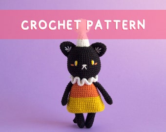 Lemon Yarn Creations | CROCHET PATTERN Candy the Cat | Amigurumi Animal, Halloween, Black cat, Candy corn, Spooky, Sweet, Party, Diy