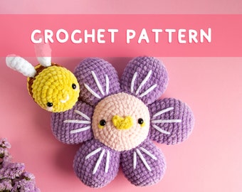 Lemon Yarn Creations | CROCHET PATTERN Daisy and Bee | Amigurumi flower and pet, Spring, Soft, Chunky, Chenille, Playset, Diy