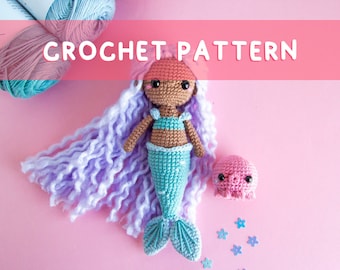 Lemon Yarn Creations | CROCHET PATTERN Cora the Mermaid | Amigurumi doll, Whimsical, Fantasy, Siren, Octopus, Diy