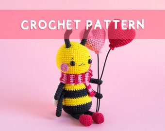 Lemon Yarn Creations | CROCHET PATTERN Bitsy the Bee | Amigurumi insect, Valentine's Day, Love Bug, Romantic, Heart, Diy