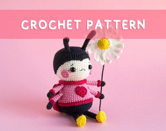 Lemon Yarn Creations | CROCHET PATTERN Lizzy the Ladybug | Amigurumi insect, Valentine's Day, Love Bug, Romantic, Daisy Flower, Diy