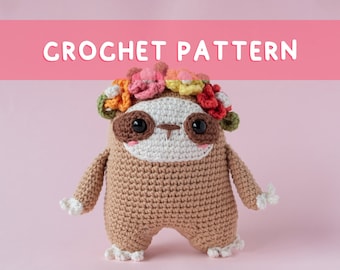 Lemon Yarn Creations | CROCHET PATTERN Frida the Sloth | Amigurumi animal, Flower crown, Hibiscus, Tropical, Frida Kahlo, Fauna, Flora, Diy