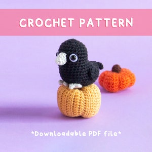 Lemon Yarn Creations | CROCHET PATTERN Autumn Raven | Amigurumi Bird, Fall, Halloween, Pumpkin, Crow, Diy