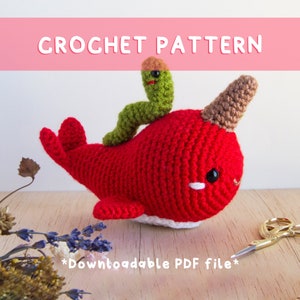 Lemon Yarn Creations | CROCHET PATTERN Apple Narwhal | Amigurumi animal, Ocean, Whale, Worm, Fruit, Diy