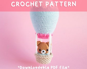 Lemon Yarn Creations | CROCHET PATTERN Nellie the Travel Bear | Amigurumi animal, Hot Air Balloon, Cloud, Nursery, Mobile, Wonderlust, Diy