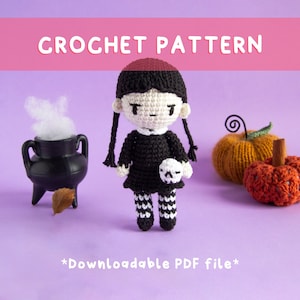Lemon Yarn Creations | CROCHET PATTERN Spooky Girl | Amigurumi doll, Holiday, Halloween, Black and White, Skull, Diy