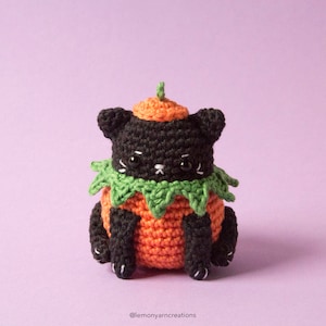 Lemon Yarn Creations CROCHET PATTERN Pumpkin Kitty Amigurumi cat, Holiday, Halloween, Autumn, Fall, Pumpkin, Black cat, Grumpy, Diy image 3