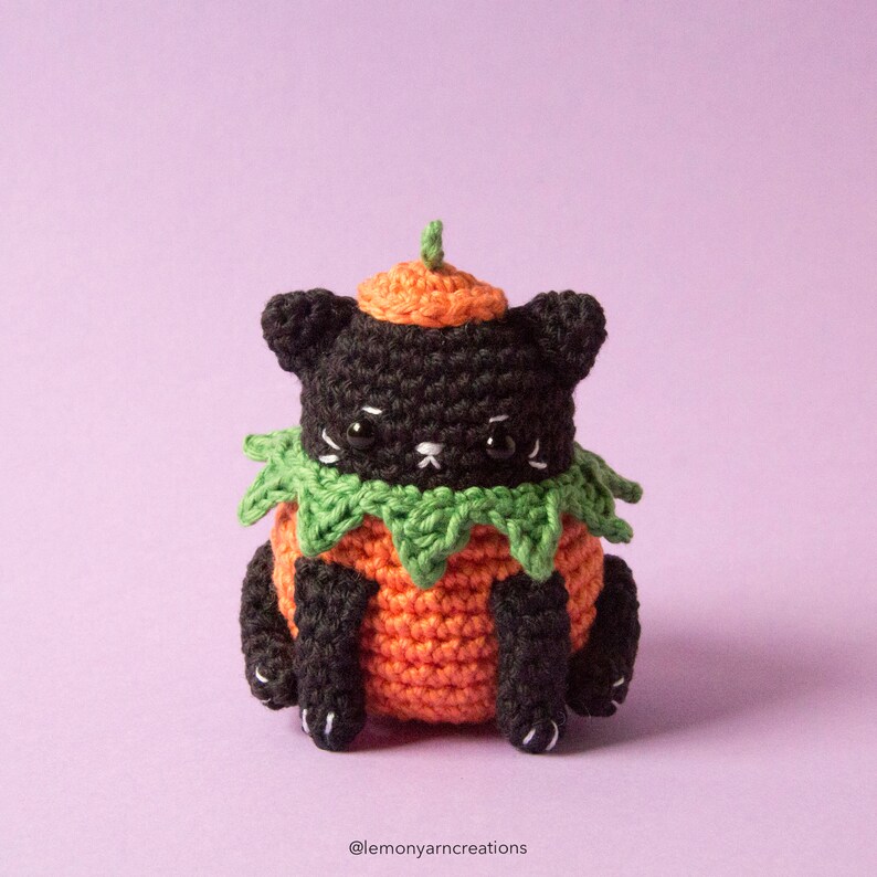 Lemon Yarn Creations CROCHET PATTERN Pumpkin Kitty Amigurumi cat, Holiday, Halloween, Autumn, Fall, Pumpkin, Black cat, Grumpy, Diy image 3