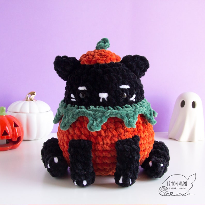 Lemon Yarn Creations CROCHET PATTERN Pumpkin Kitty Amigurumi cat, Holiday, Halloween, Autumn, Fall, Pumpkin, Black cat, Grumpy, Diy image 5