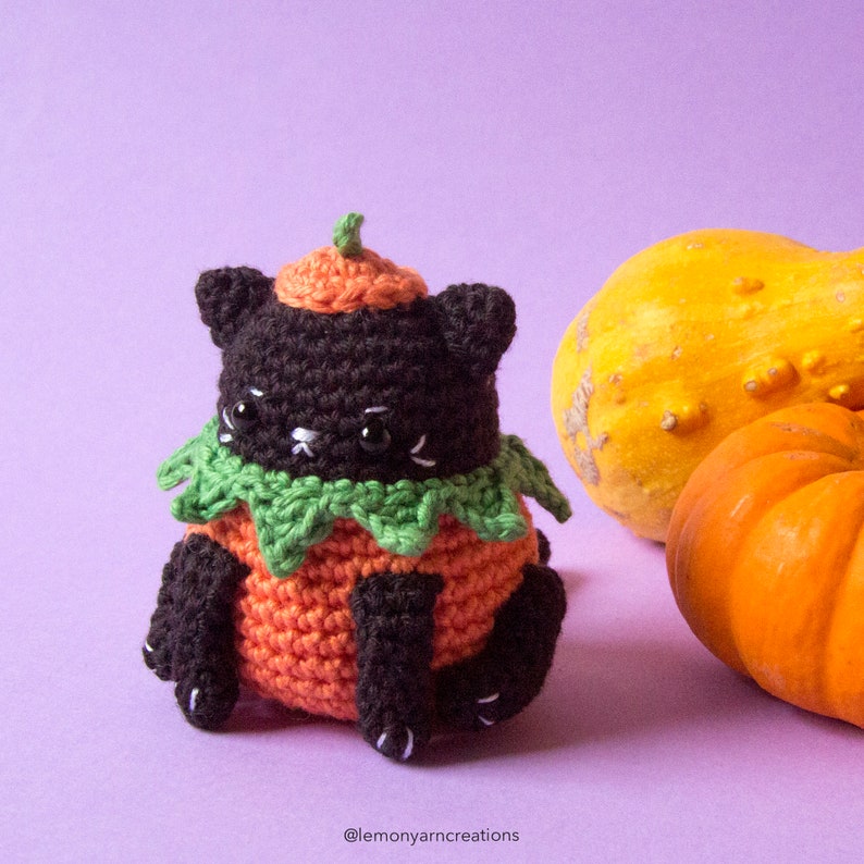 Lemon Yarn Creations CROCHET PATTERN Pumpkin Kitty Amigurumi cat, Holiday, Halloween, Autumn, Fall, Pumpkin, Black cat, Grumpy, Diy image 2