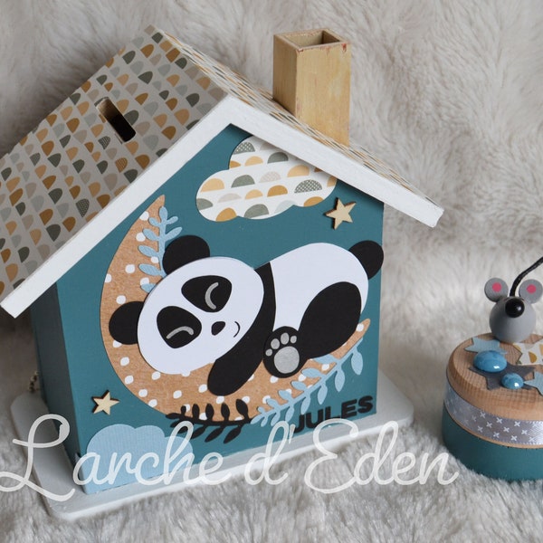 Tirelire bois, tirelire enfant, décoration panda, cadeau naissance (sur commande)